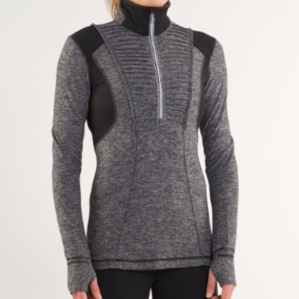 Lululemon Women's Run Your Heart Out Black Heather 1/4 Zip Pullover Jacket SZ 6